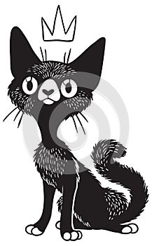Black cat with crown vector illustration