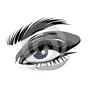 Black cat eye makeup art. Long lashes wih Mascara , beauty treatment, mink  fake lashes illustration in vector