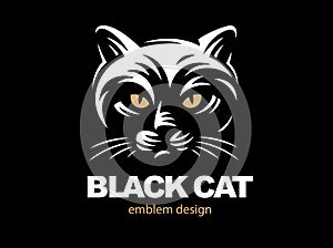 Black cat face logo - vector illustration