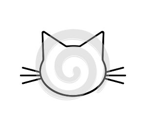 Black cat face outline icon on white background. Vector illustration