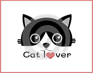 Black cat face vector on white background. logo, cat face sticker