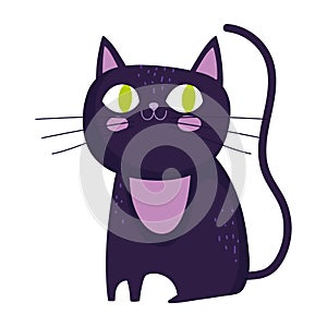 Black cat feline cartoon animal isolated icon