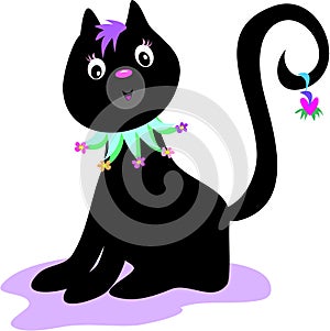 Black Cat with Flower Collar