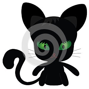 Black cat with green big eyes.