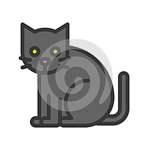 Black cat halloween character icon set, editable strock outline