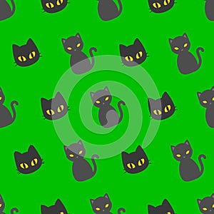 Black cat Halloween seamless pattern, flat design with clipping