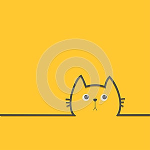 Black cat head face with eyes Contour silhouette line icon. Cute cartoon character. Kitty kitten with whisker Baby pet Yellow back