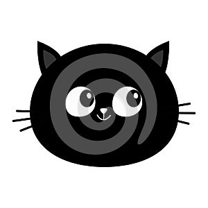 Black cat head round face icon. Cute cartoon character. Kitty Whisker Baby pet collection. Funny kitten. White background. Isolate