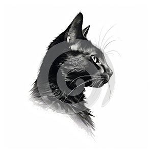 Black Cat Head Tattoo: Realistic Illustration With Delicate Brushstrokes