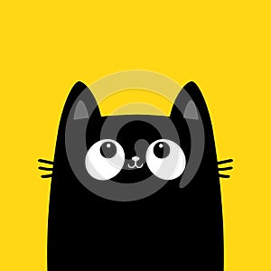 Black cat kitten head face silhouette looking up. Kawaii animal. Cute cartoon baby character. Notebook sticker print template. Pet