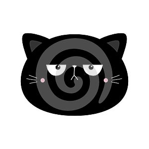 Black cat kitten kitty face head silhouette round icon. Cute cartoon kawaii sad character. Happy Valentines Day. Baby greeting