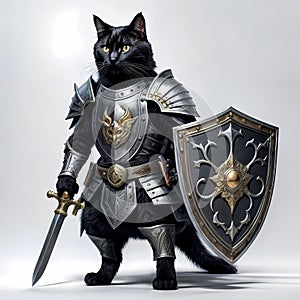 Black cat knight in metal knightly armor