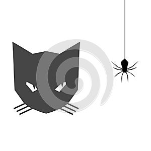 Black cat looking at a spider icon