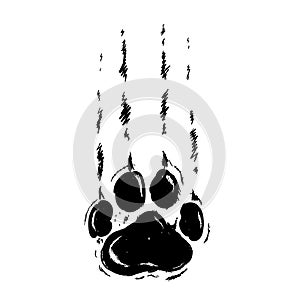 Black cat paw print leg foot. Claws scratching animal black scratch scrape track. Cute cartoon character body part