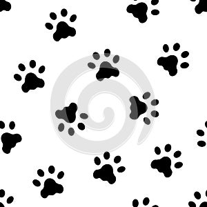 Black cat paws on a white background, seamless pattern
