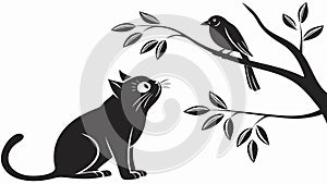 Black Cat Perched on a Tree Branch, vector design Generative AI