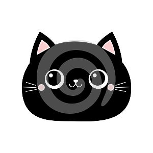 Black cat round face icon. Cute cartoon funny character. Kawaii kitten baby animal. Love Greeting card. Flat design style. White