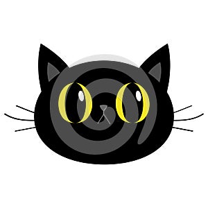 Black cat round head face icon. Cute funny cartoon character. Big yellow eyes. Sad emotion. Kitty Whisker Baby pet collection.