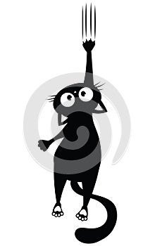 Black cat scratching the wall. Silhouette of cartoon cat climbing the wall. Vector illustration of a pet for kids photo