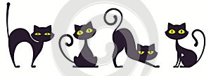 Black cat silhouette collection. Cute kitten. Vector