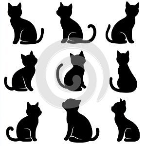 Black cat silhouette collection - Playing cat set