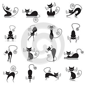 black cat silhouette collection. Vector illustration decorative design