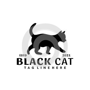 Black Cat Silhouette Logo Vector Design, Creative Logos Designs Concept for Template