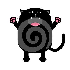 Black cat silhouette screaming crying. Cute cartoon character. Kawaii animal. Baby card. Pet collection. Flat design style. White