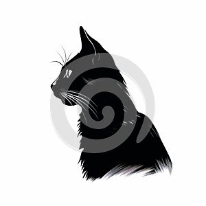 Black Cat Silhouette On White Background - Digital Enhancement