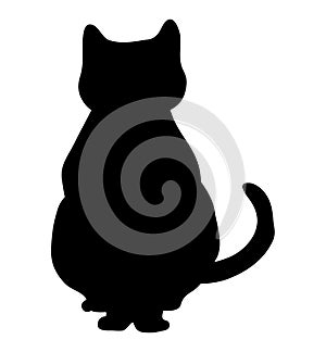 Black Cat Silhouette on White. Icon Vector. Kitty Concept for Logo, Print