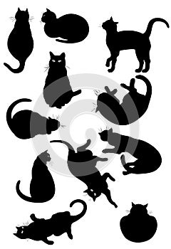 Black cat silhouettes set