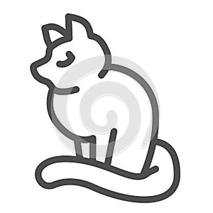 Black cat, sitting, halloween, kitty line icon, halloween concept, disgruntled cat vector sign on white background