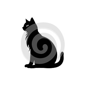 Black Cat Sitting Silhouette with Upturned Head. Vector illustration design