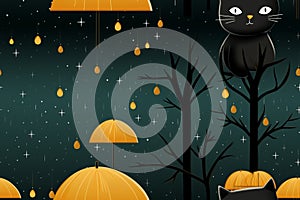 a black cat is sitting under an umbrella in the rain