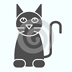 Black cat solid icon. Sitting pet pose silhouette. Halloween vector design concept, glyph style pictogram on white