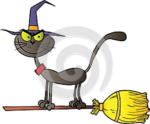 Black cat which fly a broom