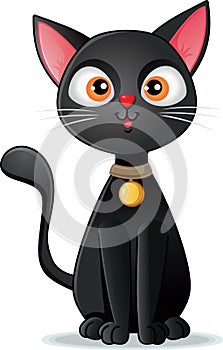 Black Cat on White Background Vector Cartoon Illustration