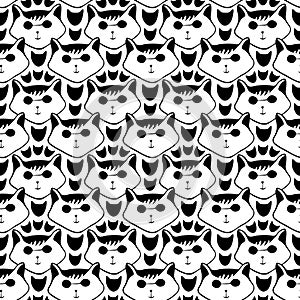 Black cats background. Seamless pattern with cats in glasses. Childish textile pattern. Wrapping paper design