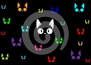 Black cats in the dark background. The Vector logo cat for tattoo or T-shirt design or outwear. Cute print style cat background