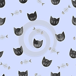 Black cats and fish bones pattern.