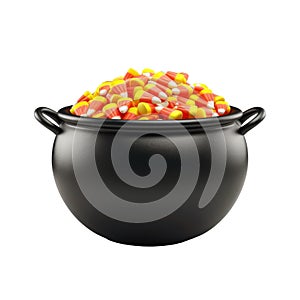 Black Cauldron Filled with Candy Corn