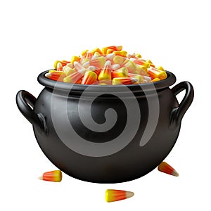Black Cauldron Filled with Candy Corn