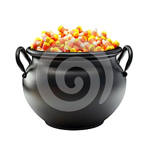 Black Cauldron Filled with Candy Corn