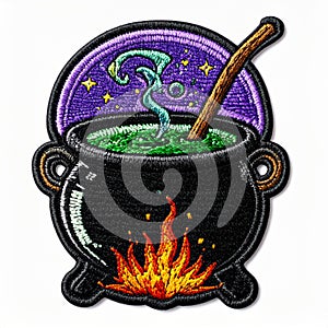 Black Cauldron with Green Potion and Fire