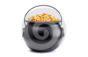 Black Cauldron For Witches FIlled with Candy Corn