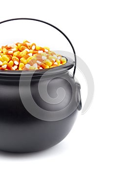 Black Cauldron For Witches FIlled with Candy Corn