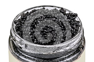 Black caviar in glass jar