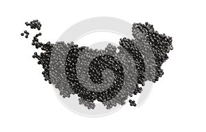 Black Caviar isolated on white background, top view. Sturgeon black caviar close-up. Delicatessen