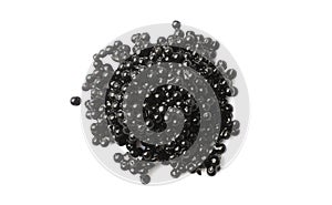 Black Caviar isolated on white background, top view. Sturgeon black caviar close-up. Delicatessen