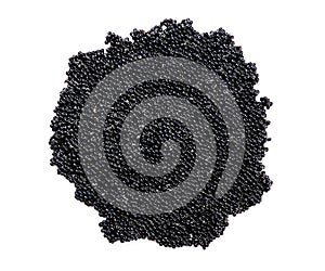 Black Caviar isolated on white background, top view. Sturgeon black caviar close-up. Delicatessen